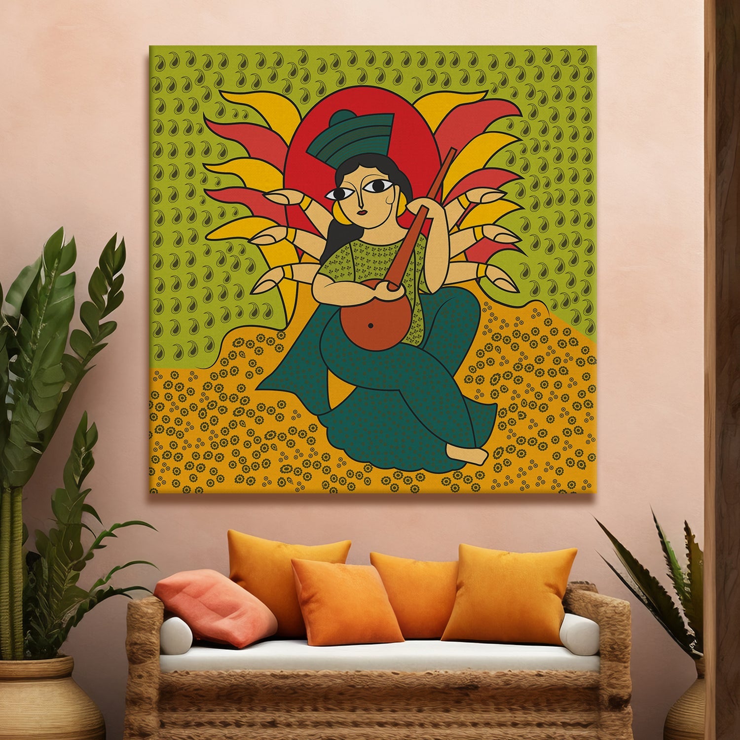 Indian canvas painting cheapest framed