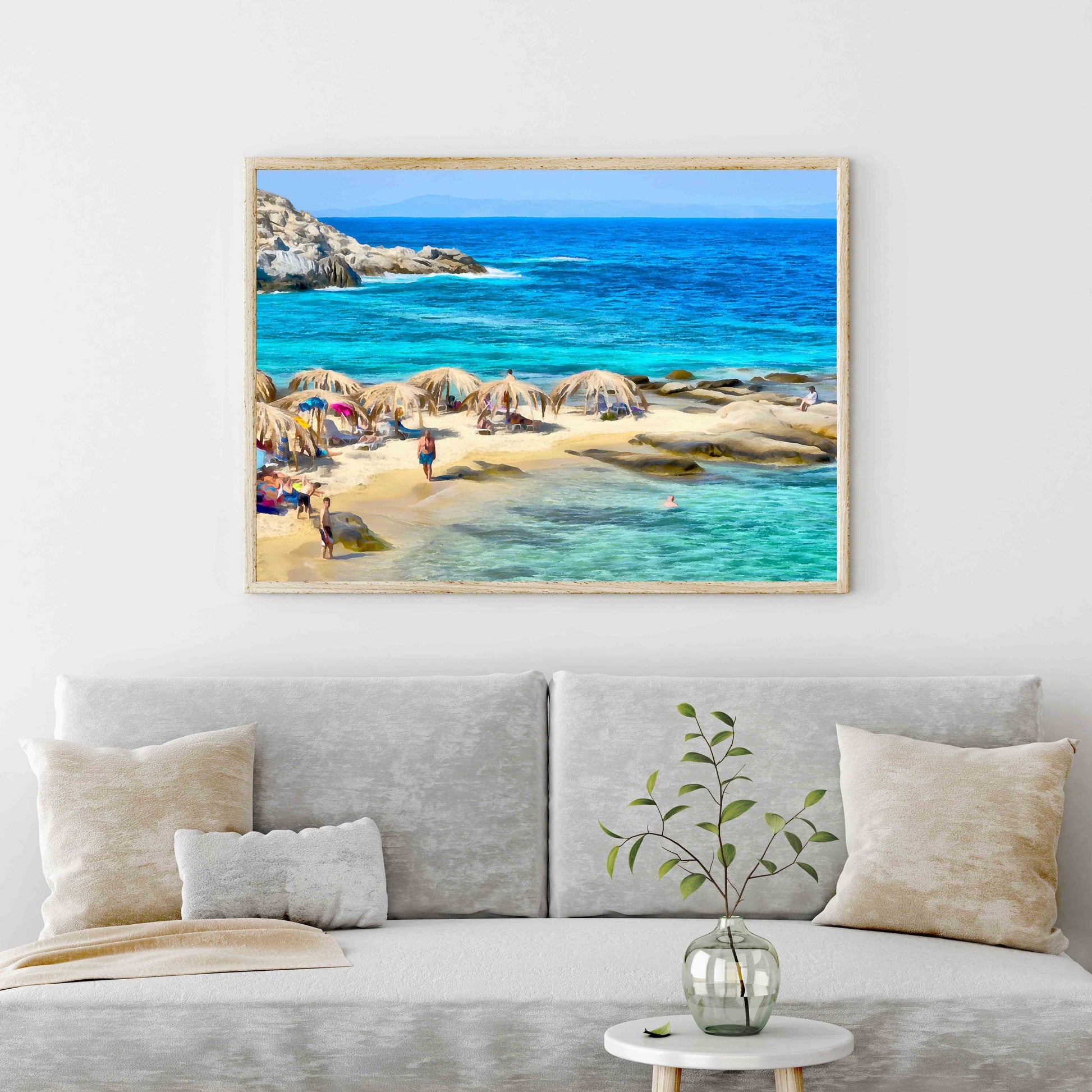 Turquoise waves whisper secrets to sun-kissed sand canvas wall art. 