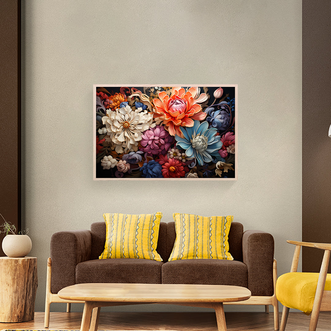 A burst of color explodes from a canvas filled with vibrant flowers.