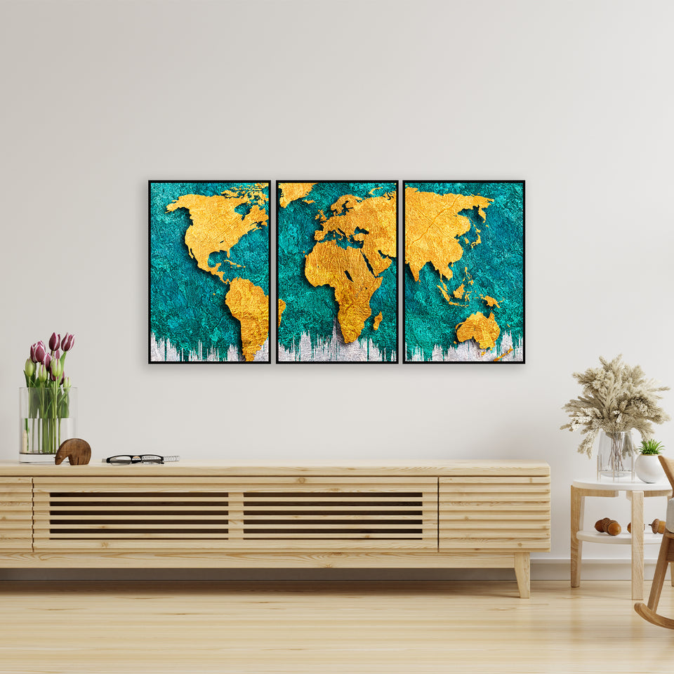 Painting of world map, continents calling out to be explored.