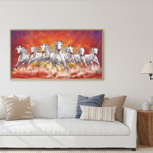 Seven white spirits horses canvas wall art.