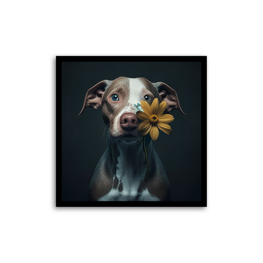 A Pup with a Flower Canvas Wall Art