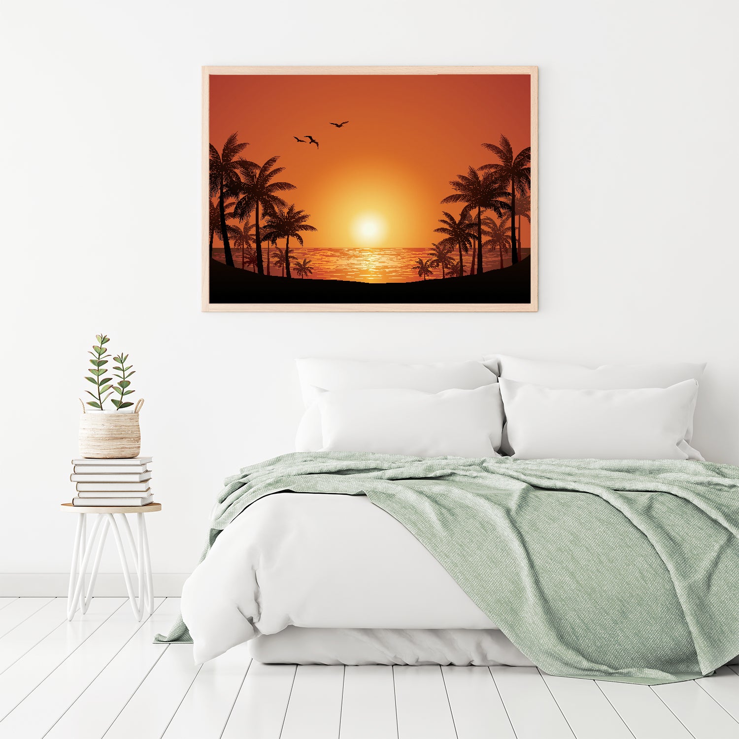 Palm dreams with sunset paradise awaits.