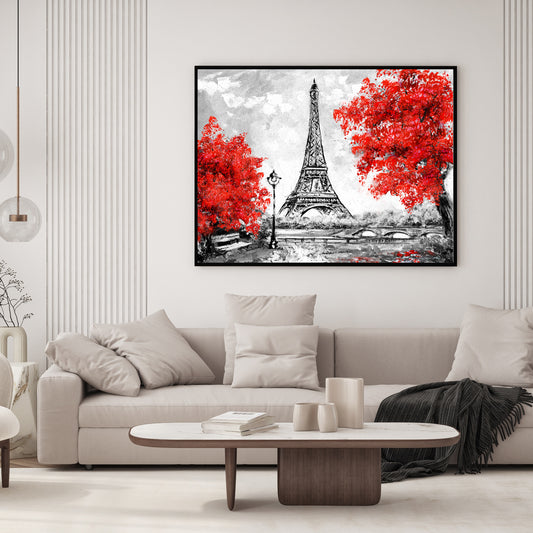 " Parisian icon in black & white, with a touch of red blossoms."