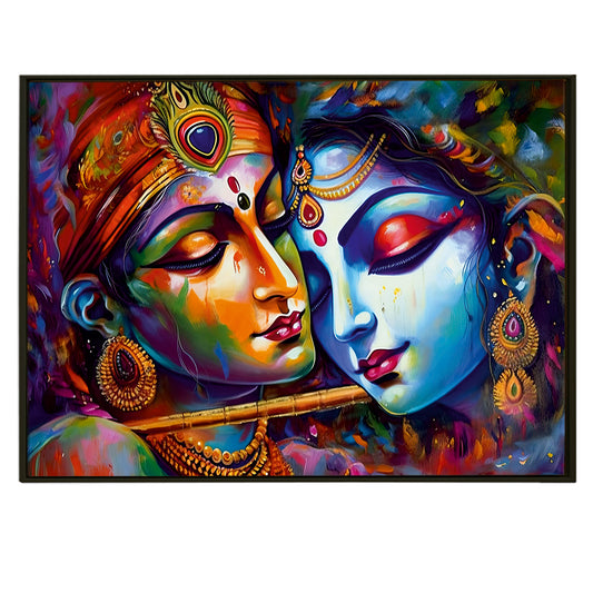 Where Flutes Whisper Love: Radha Krishna Art Painting Print Framed Canvas For your Home and Office Wall Decor