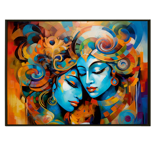 The Eternal Embrace: Art of Radha Krishna Painting Framed Canvas Print, make your home decor beautiful