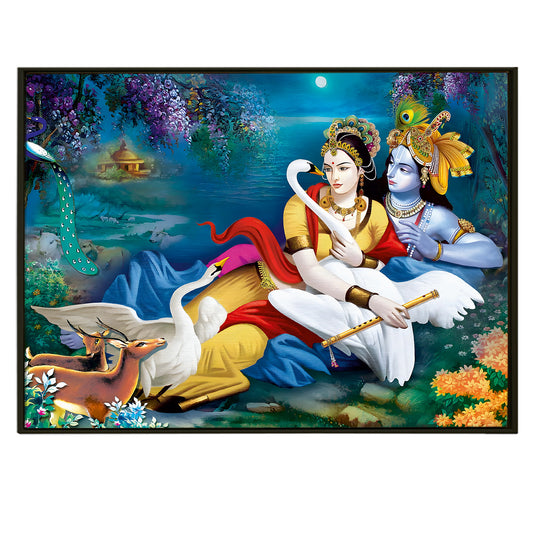 Folklore on Canvas: Discover the Charm of Radha Krishna Print Canvas Framed Painting