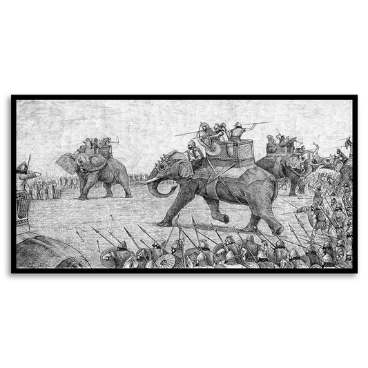 Historic War Elephant Art: Indian Battle Scene Canvas Art