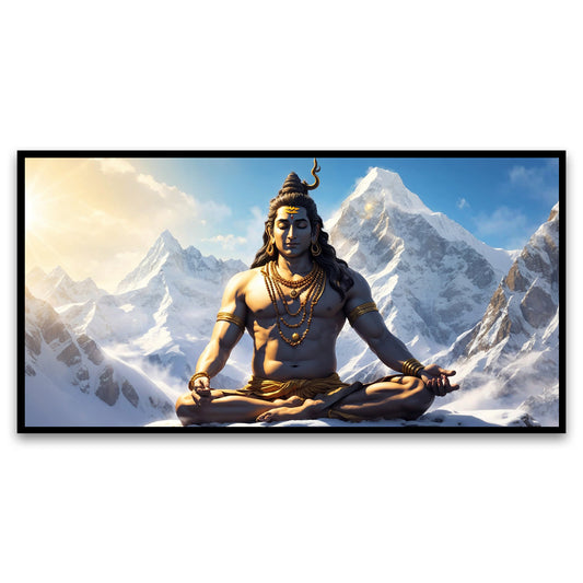 God Shiva meditating beautiful Himalayas mountains Canvas Wall Painting for Living Room, Bedroom, Office.