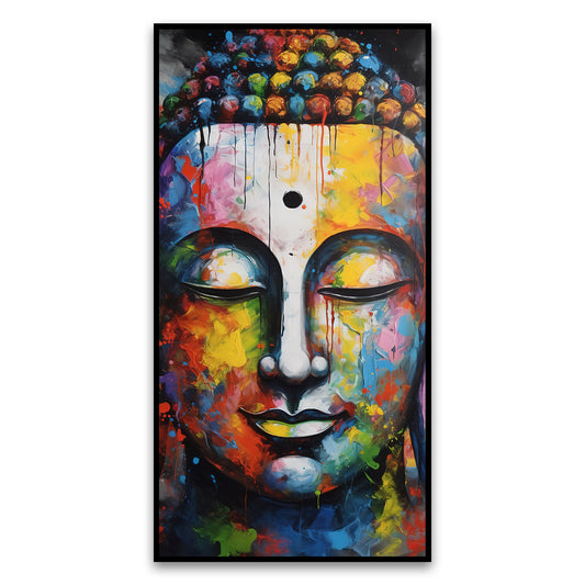 Painting buddha face with multicolored paint Canvas Wall Painting for Living Room, Bedroom, Office.