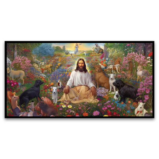 Painting Jesus his dogs garden Canvas Wall Painting for Living Room, Bedroom, Office.