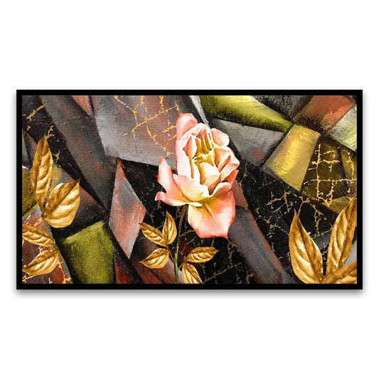 Abstract Yellow and Pink Rose Floral Floating Framed Canvas Wall Painting