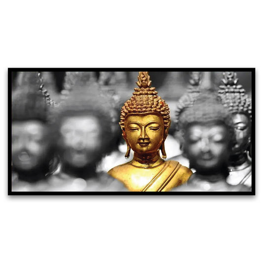 Golden Buddha Statues Spiritual Floating Framed Canvas Wall Painting