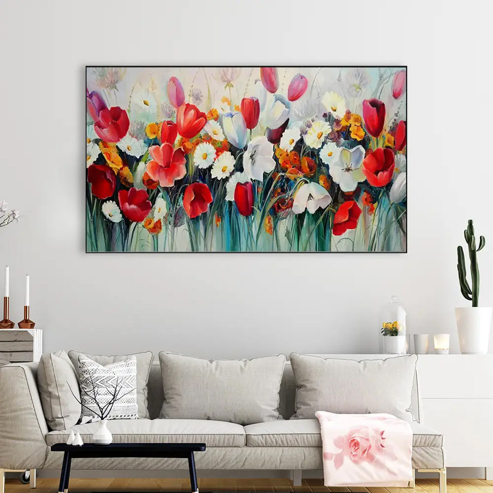 Beautiful Red Floral Floating Framed Canvas Wall Painting