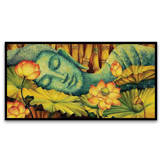 Calming Buddha in Bamboo Forest Floating Framed Canvas Wall Painting