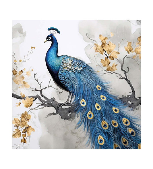 A Glimpse of Majesty: A Ukiyo-e Style Canvas Painting Featuring a Regal Peacock