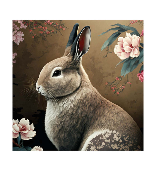 A Canvas Print Artwork Where Rabbit and Flowers Collide in Artistic Harmony