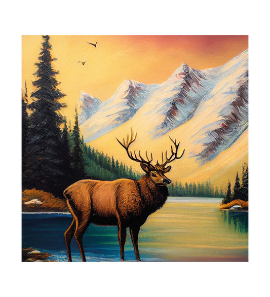 A Deer Gazes into the Still Waters of a Lake Canvas Wall Painting