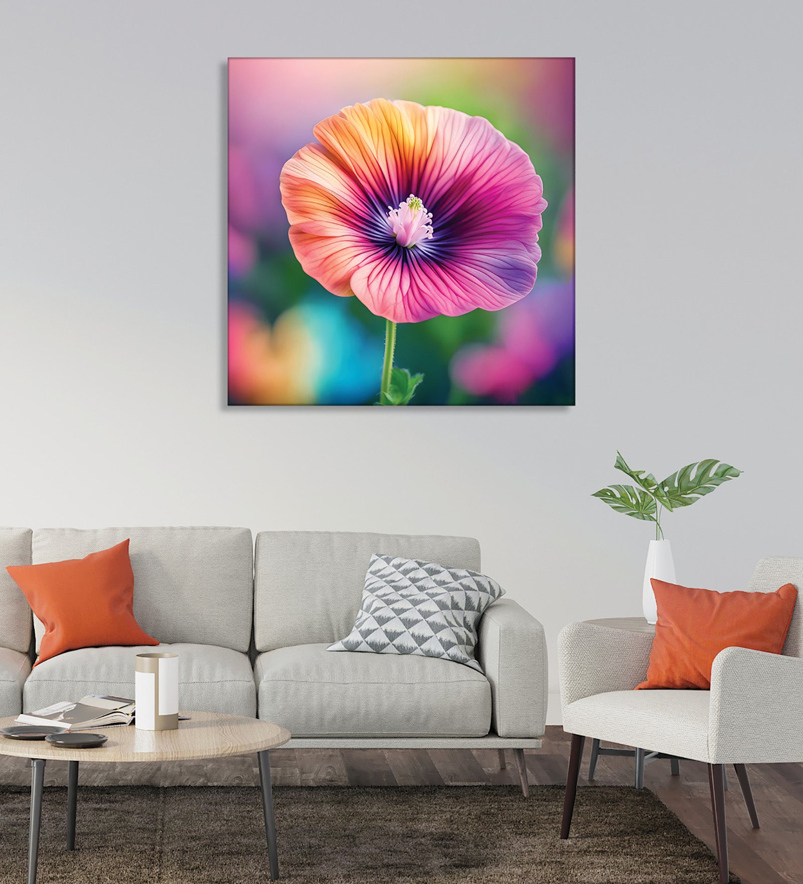 A Splash of Color on Canvas: A Detailed Painting of a Vibrant Flower