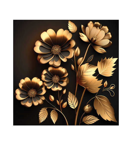 A Field of Dreams: A Canvas Exploration of Golden Flowers on Black