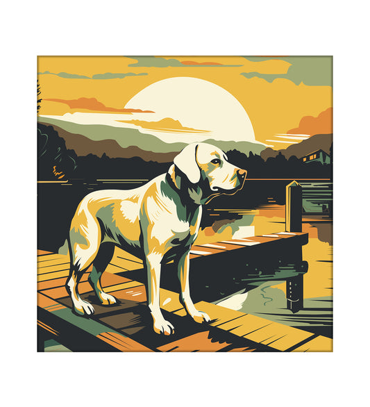 A Dog on a Dock Captures the View in This Painting Artwork