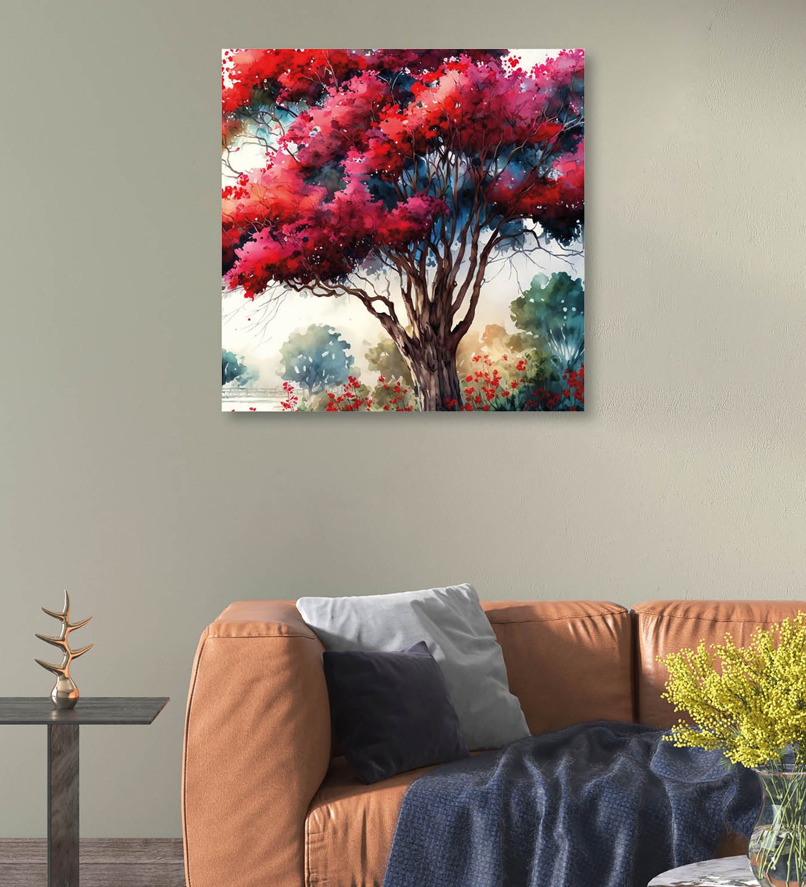 Whispers of Change: A Red Tree Embraces the Hues of Autumn