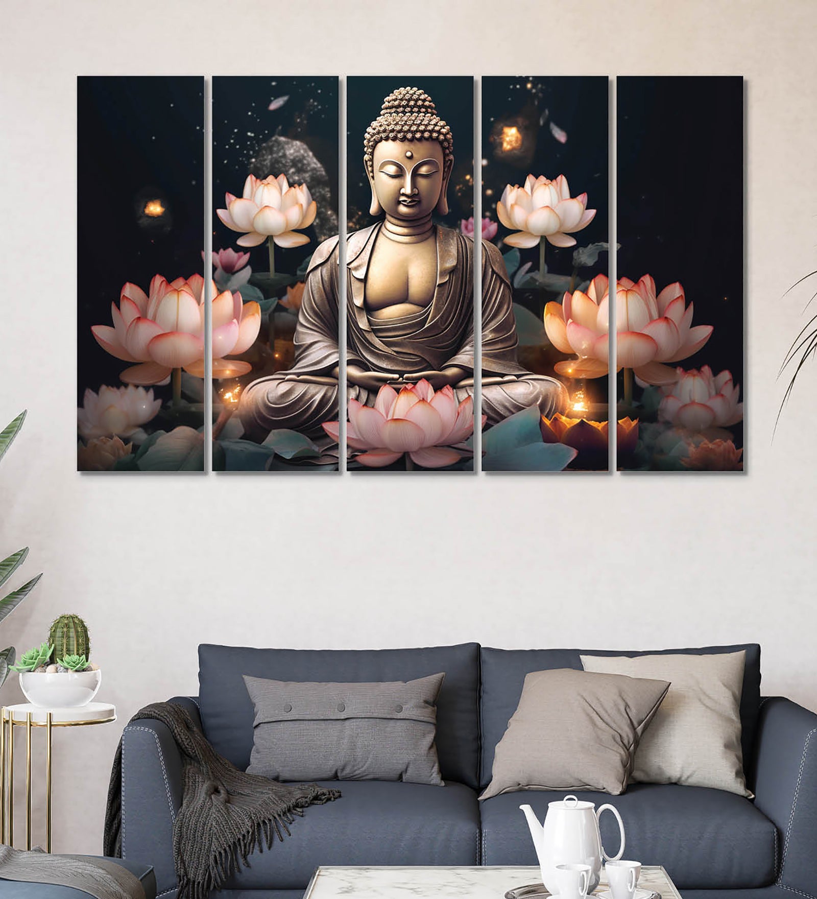 Large Canvas Painting for Wall Decoration Picture Split Panels Art Decor Set of 5 Canvas Paintings in Living Room Bedroom Hotel Office, Size 16 x 9.6 inches, 5 Frames
