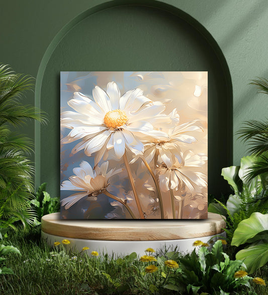 A Canvas Painting of Enduring White Daisies Stunning Artwork