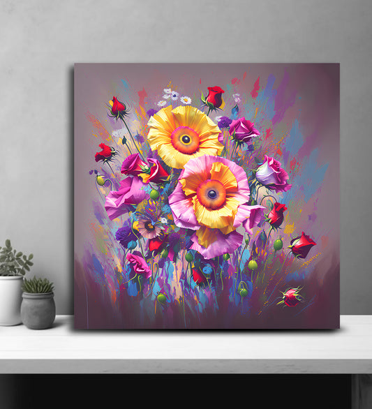 A Detailed Canvas Painting of a Lush Flower Bouquet