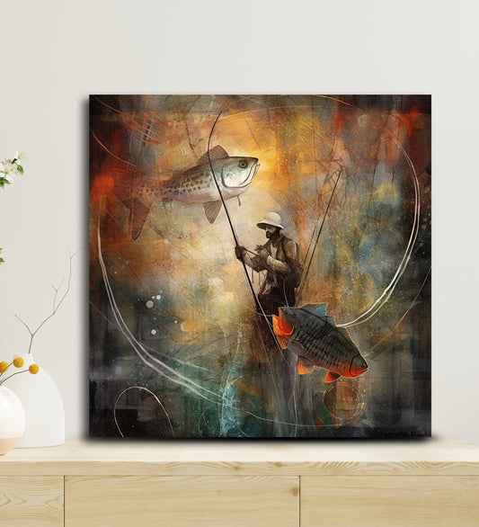 A Canvas Capturing the Tranquility of a Fisherman by a Still Pond