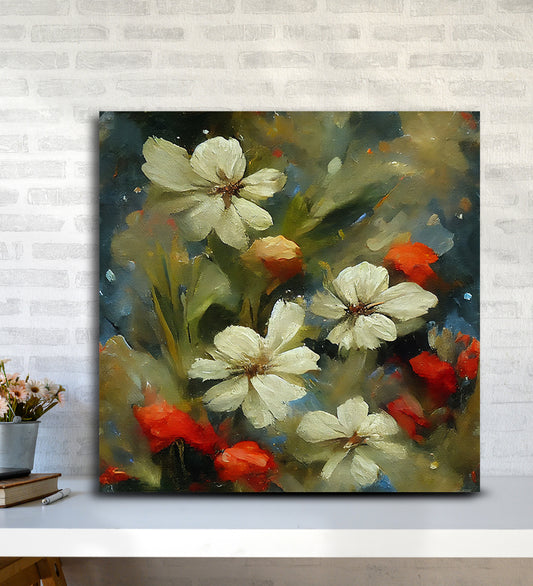 A Duality of Blooms: A Canvas Exploration of White and Red Flowers