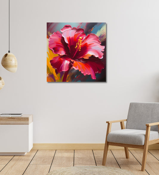 A Burst of Beauty: A Detailed Painting of a Red Hibiscus Flower