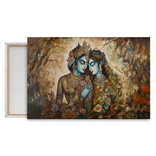 Eternal Love of Radha Krishna Floral Harmony Wall Painting