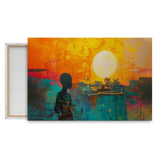 Abstract Sunset Silhouette with Urban Backdrop Wall Painting