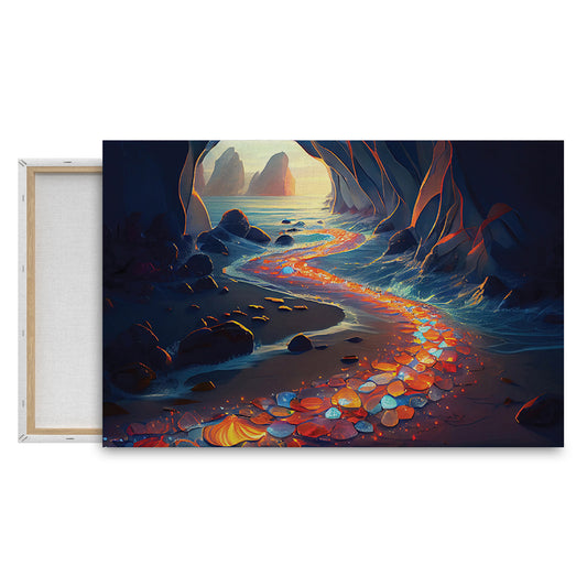 Luminous Pathway Through Enchanted Coastal Cave Wall Painting