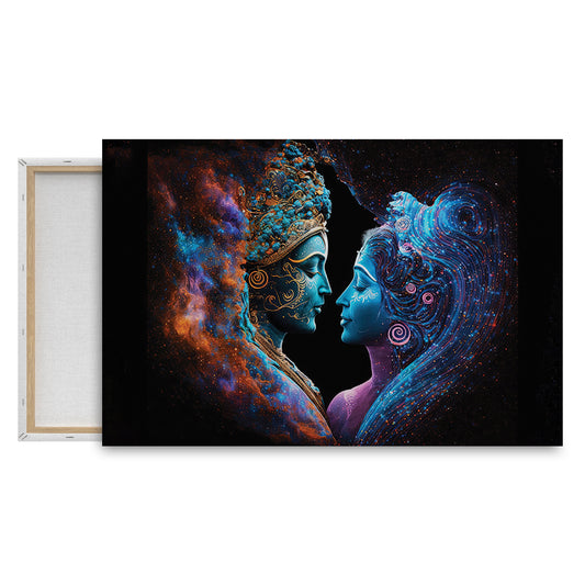 Cosmic Union of Radha Krishna Wall Painting with Celestial Art