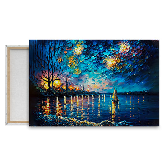 Enchanting Night Sky Over Peaceful Waters Wall Painting