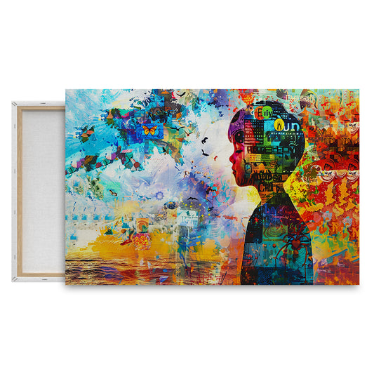 Colorful Collage Silhouette with Abstract Elements Wall Painting