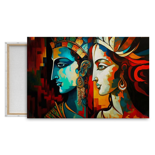 Abstract Dual Faces with Vibrant Contrast Wall Painting