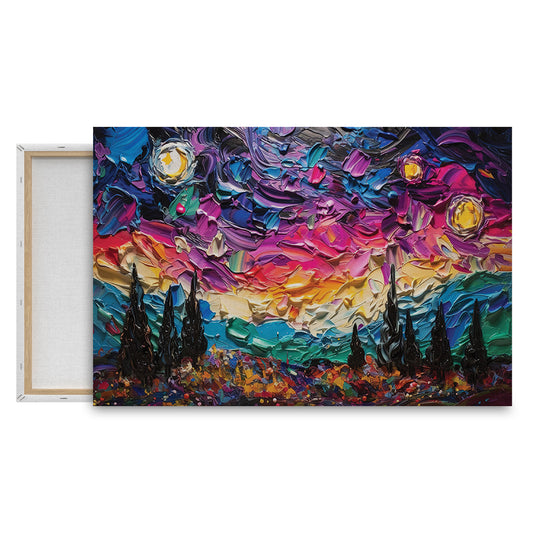 Vibrant Textured Night Sky Wall Painting with Bold Brushstrokes