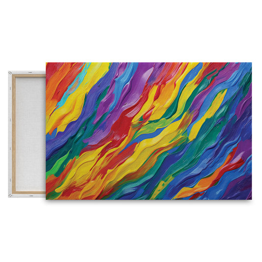 Vivid Abstract Rainbow Wall Painting with Dynamic Brushstrokes