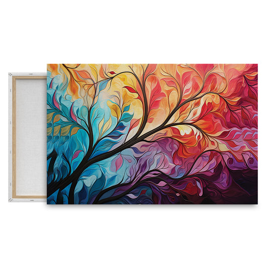 Vivid Abstract Tree Wall Painting with Multicolor Branches and Leaves