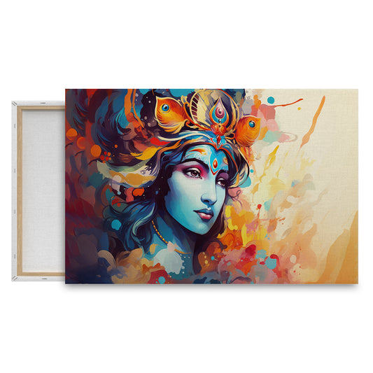 Abstract Krishna Portrait with Vibrant Colors Wall Painting