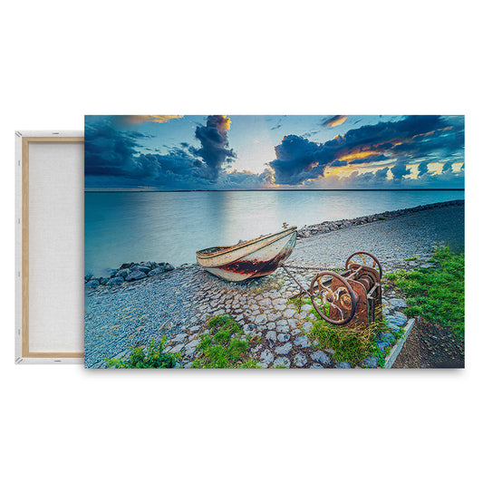 Serene Boat at Sunset Wall Painting