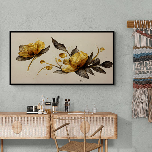 golden canvas floral artwork available-Anciq