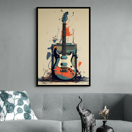 a modern canvas art of a guitar from anciq