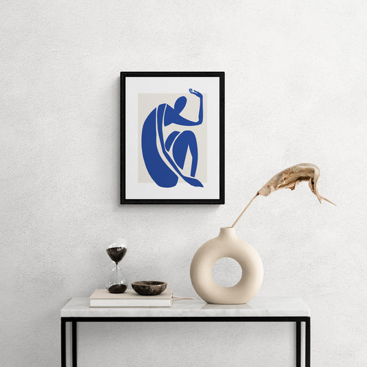Abstract blue and white figure painting canvas.