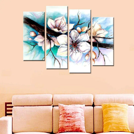 Beautiful White Flower Multiple Wood Framed Canvas Painting for Living Room, Bedroom, Office Wall Decoration Set of 4 Framed