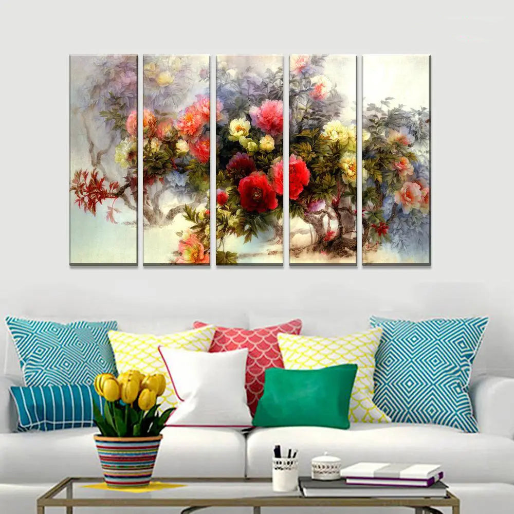 Blooming Elegance Multiple Framed Rose Flower Bunch Canvas Wall Painting for Home and Office Decor