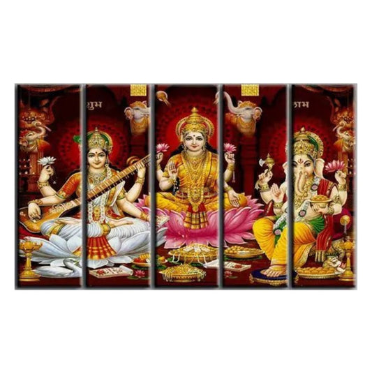 Divine Trio Laxmi Ganesha with Saraswati Ji Religious Multi Frame Canvas Wall Painting for Home and Office Decor